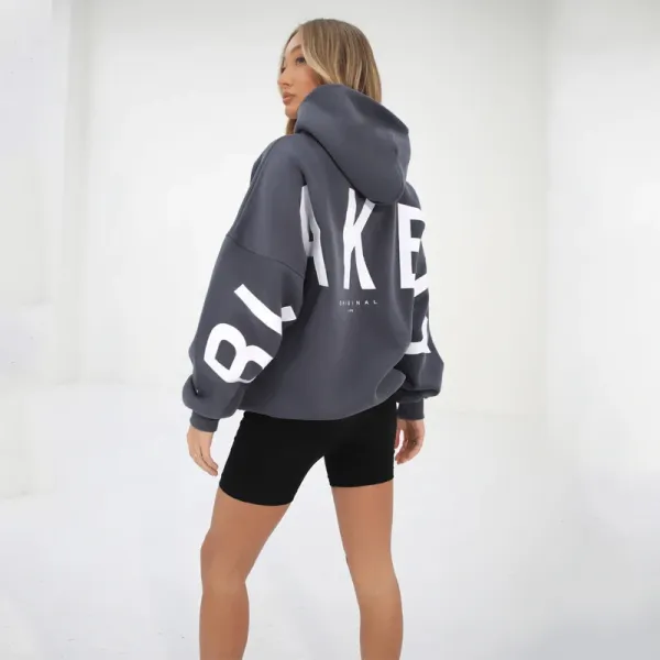Design Oversized Graphic Hoodie in Light Gray with Black Lettering - 23