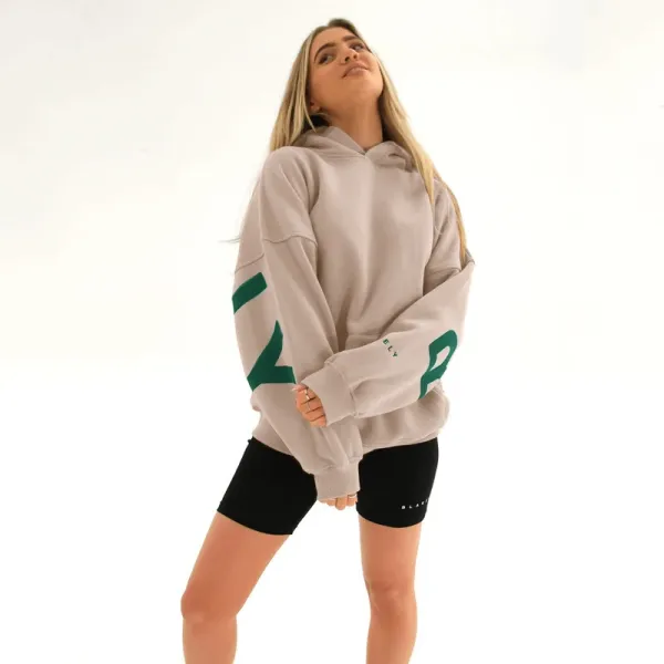 Design Oversized Graphic Hoodie in Light Gray with Black Lettering - 31