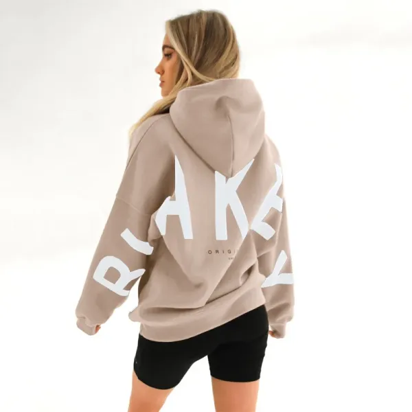 Design Oversized Graphic Hoodie in Light Gray with Black Lettering - 34