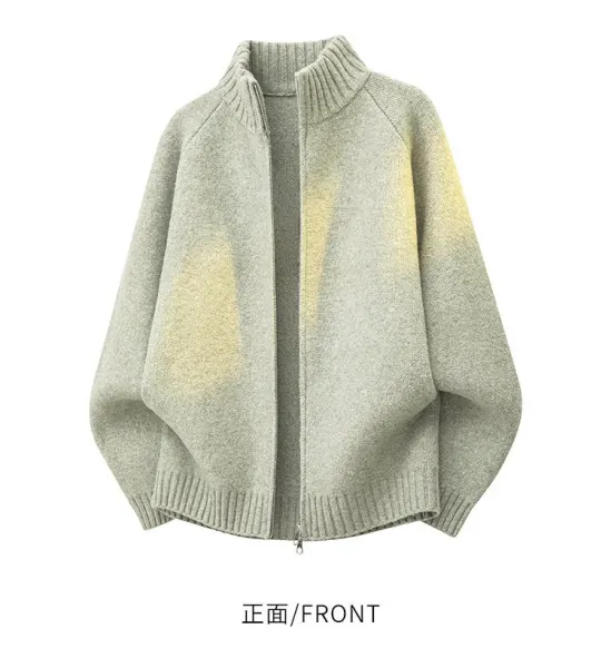 Design Gradient Knit Zip-Up Cardigan Gray Yellow Outerwear.cardigan - 11