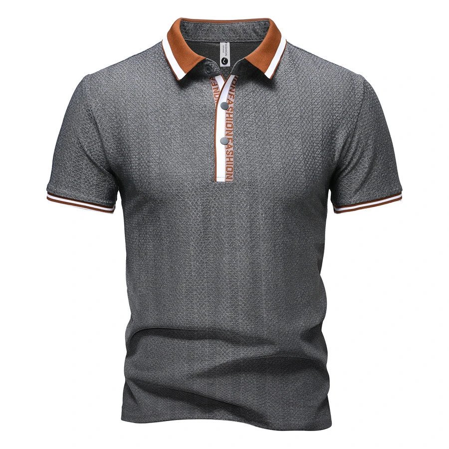 Design Textured Polo Gray Brown Collar Polo Tops Polo - 9