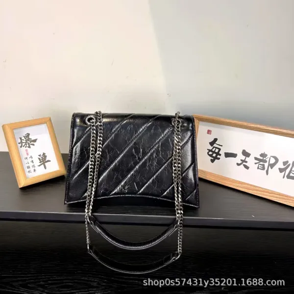 Balenciaga Hourglass Mini Quilted Chain Shoulder Bag in White, Black, and Pink - 7