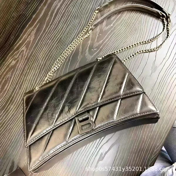 Balenciaga Hourglass Mini Quilted Chain Shoulder Bag in White, Black, and Pink - 8