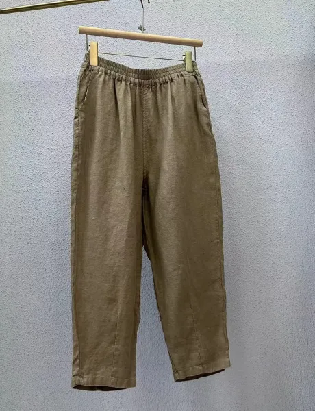Design Linen Cropped Pants White - 5