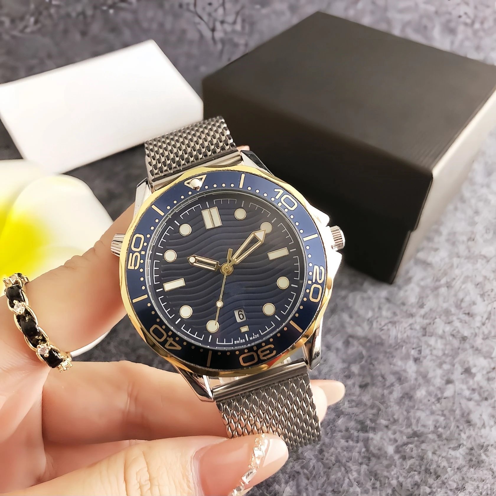 Omega Seamaster Diver 300M Blue Dial Stainless Steel Mesh Watch Watches - 7