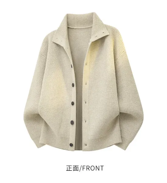 Design Oversized Ribbed Knit Cardigan with Gradient Wash Gray Outerwear.cardigan - 11