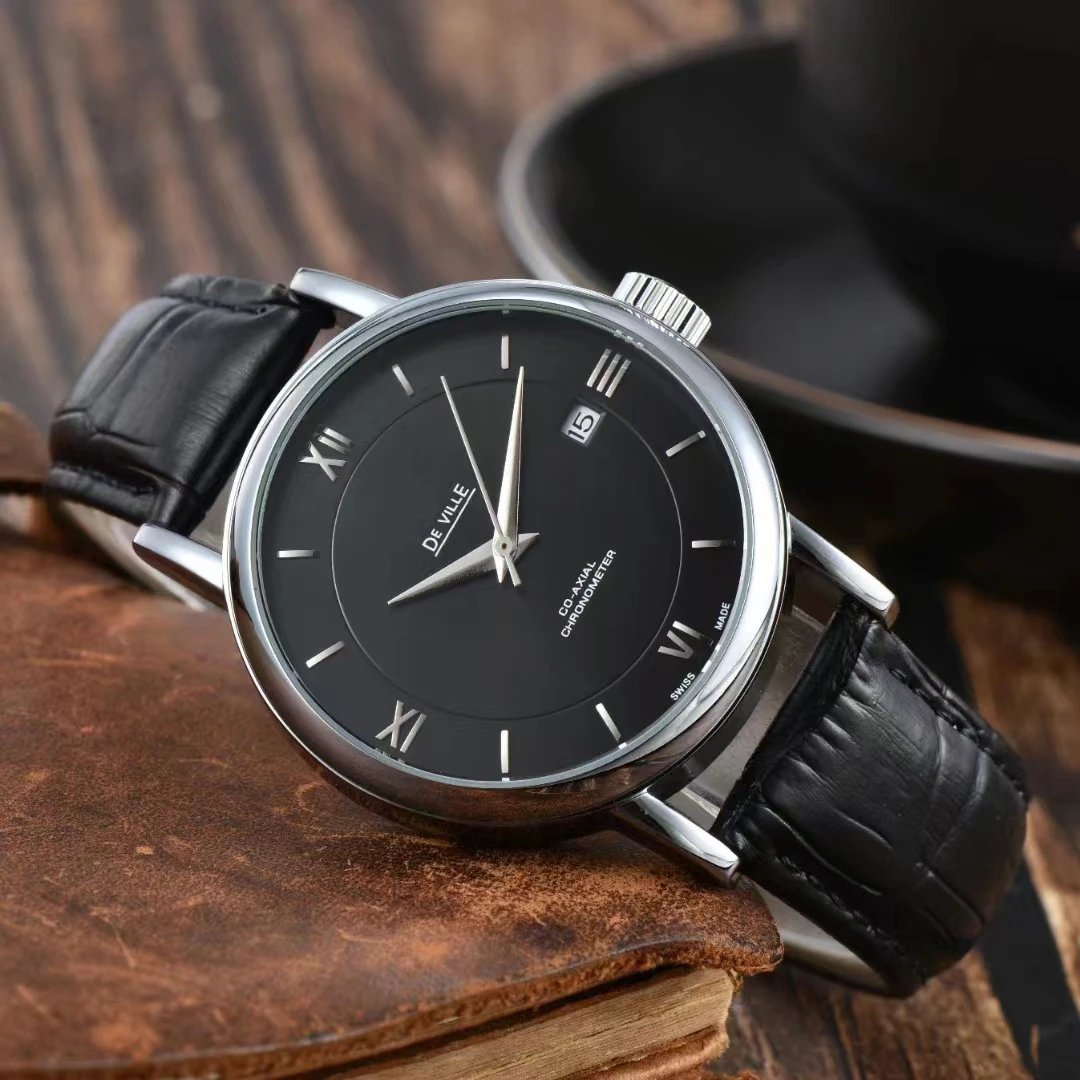 Design De Ville Chronometer Black Dial Rose Gold Case Leather Strap Watch Watches - 2