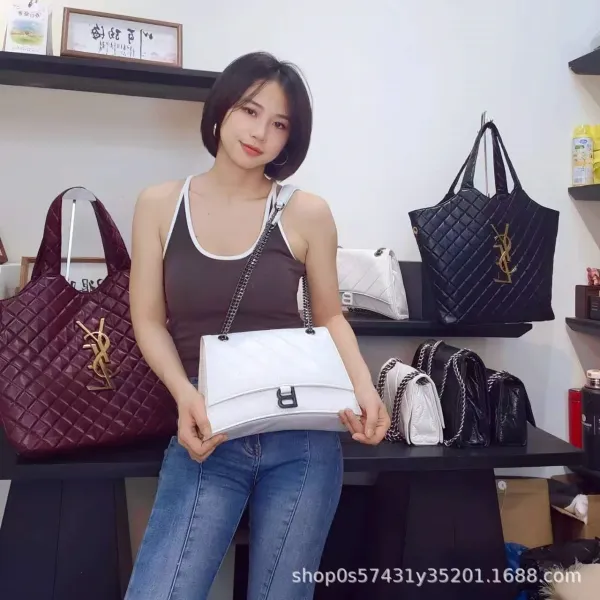 Balenciaga Hourglass Mini Quilted Chain Shoulder Bag in White, Black, and Pink - 21