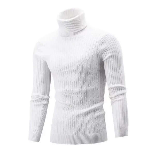 Design Cable Knit Turtleneck Sweater Blue - 4