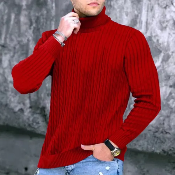 Design Cable Knit Turtleneck Sweater Blue - 13