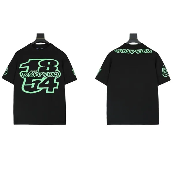 Louis Vuitton 18 Vuitton 54 Neon Green Outline Black T-Shirt - 1