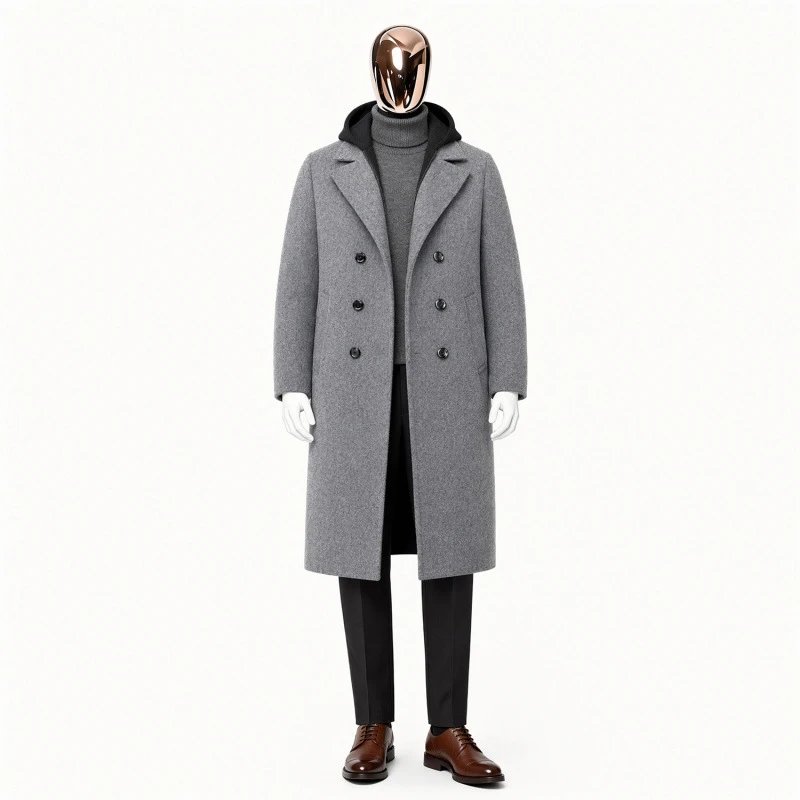 Design Double-Breasted Wool Coat Gray Men's Overcoat Outerwear.coat