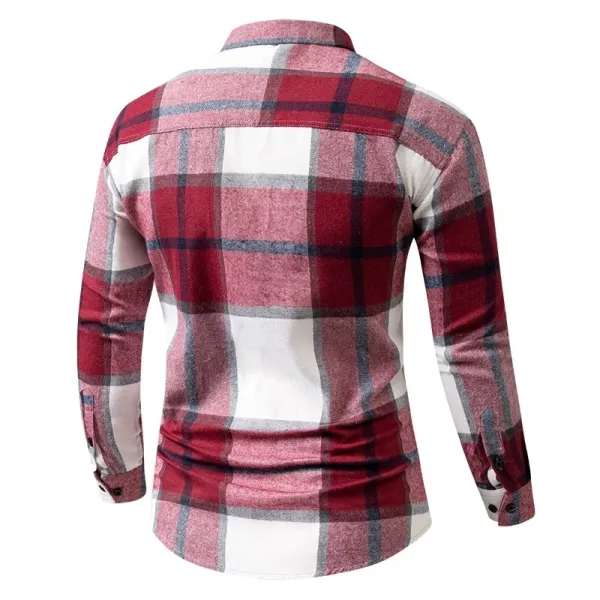 Design Plaid Button-Up Shirt Red White Gray Tops Shirt - 7