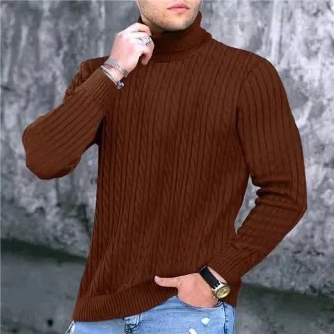 Design Cable Knit Turtleneck Sweater Blue - 29