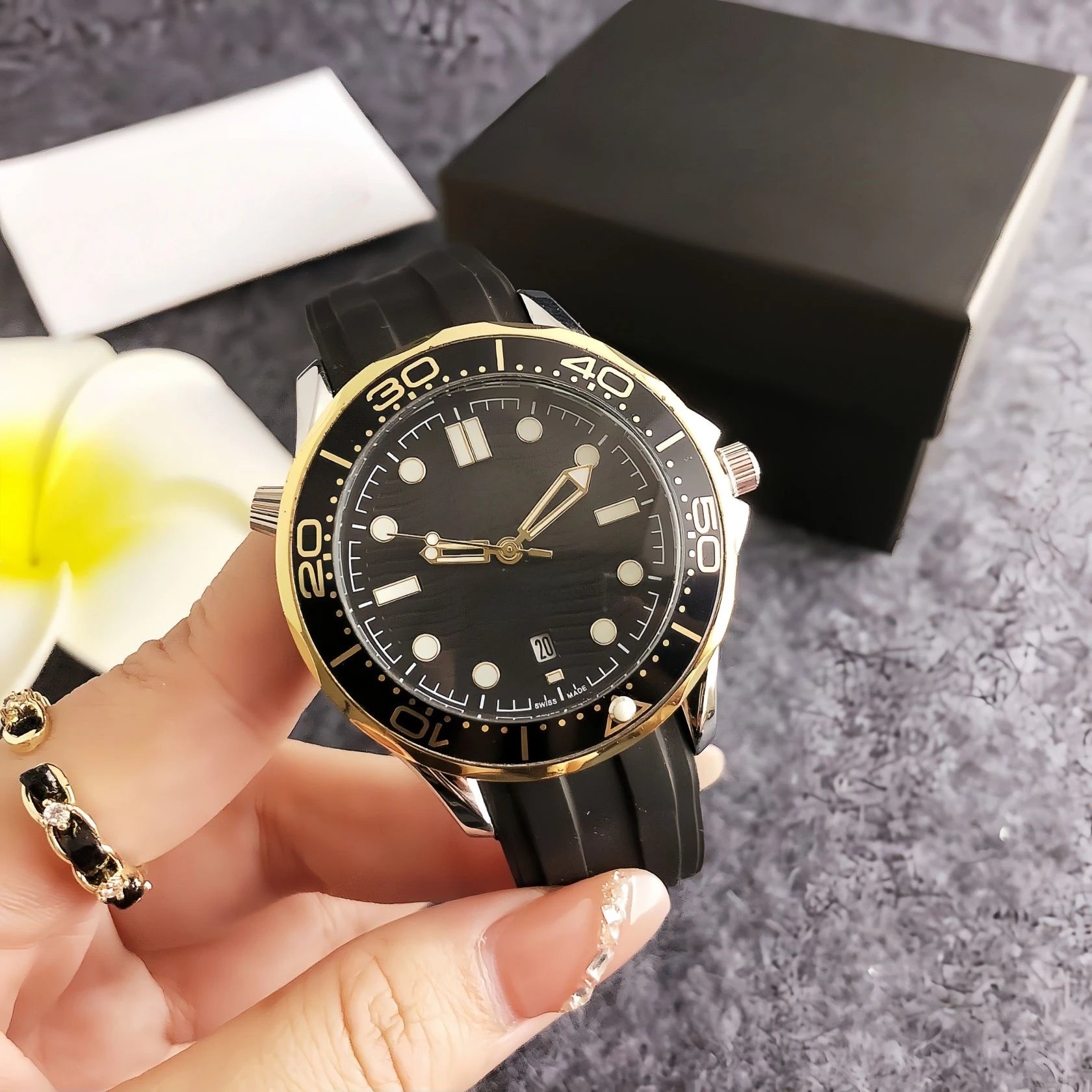 Design Ocean Chrono Green Rubber Strap Mechanical Watch Watches - 9