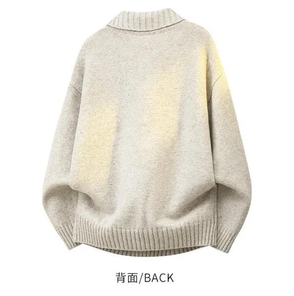Design Knit Collared Button-Up Sweater Gray with Gold Gradient - 10