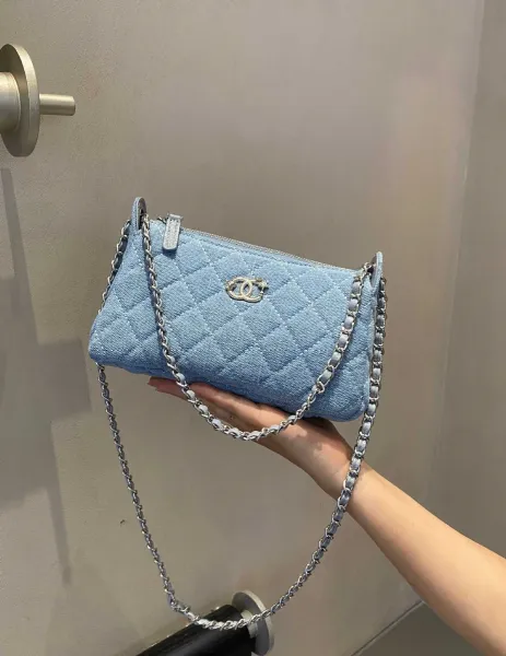 Chanel Mini Quilted Denim Chain Bag Light Blue Shoulder Bags - 14