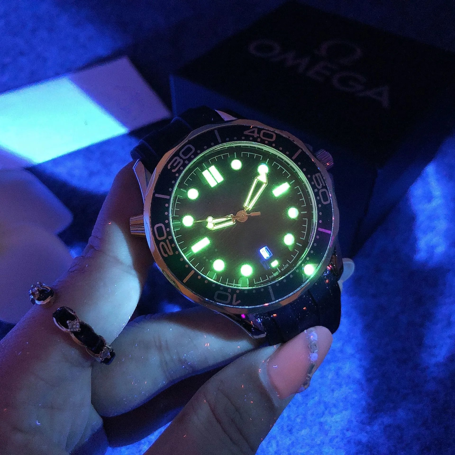 Design Ocean Chrono Green Rubber Strap Mechanical Watch Watches - 17