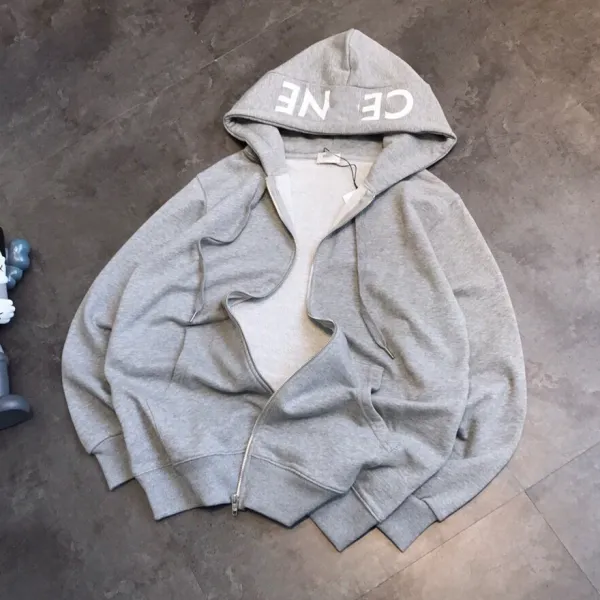 Celine Hooded Zip-Up Sweatshirt Gray Hoodie - 1