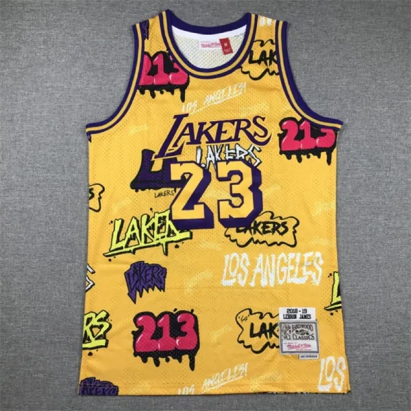 Mitchell & Ness Los Angeles Lakers Hardwood Classics Graffiti Jersey Yellow - 1