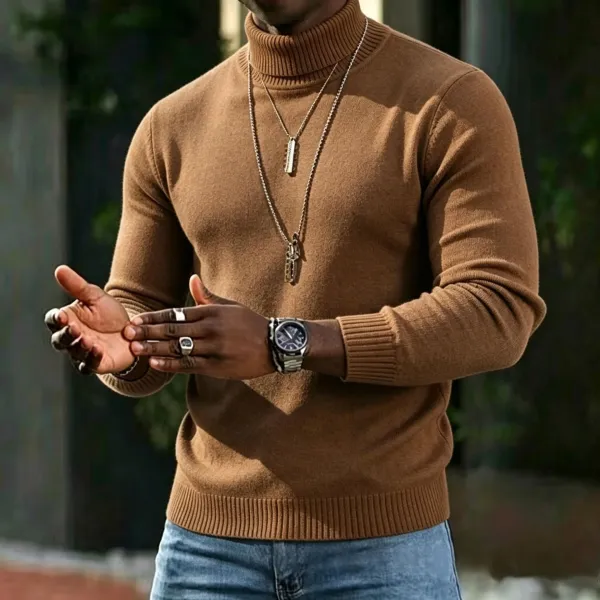 Design Turtleneck Sweater White Men's Knit Top - 10