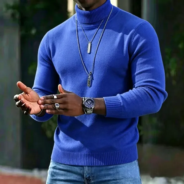 Design Turtleneck Sweater White Men's Knit Top - 12
