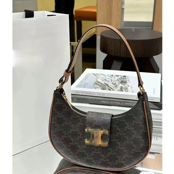 Celine Triomphe Pixel Logo Hobo Bag Brown Shoulder Bags - 6
