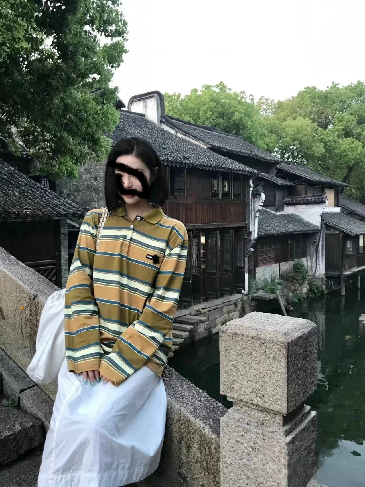 Design Striped Long-Sleeve Polo Shirt in Earth Tone Tops.polo - 6