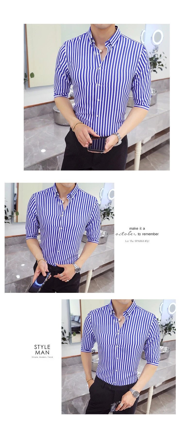 Design Striped Button-Down Shirt White with Black Vertical Stripes Tops Shirt - 8