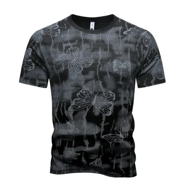 Design Butterfly Print Mesh T-Shirt Black - 1