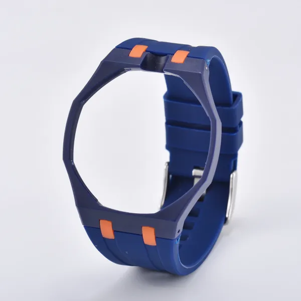 Design Silicone Watch Band Blue with Orange Accents Strap Watches - 1
