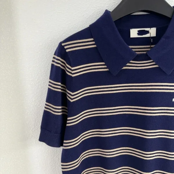 MM6 Maison Margiela Maison Margiela MM6 Striped Knit Polo Navy Polo Shirt - 7