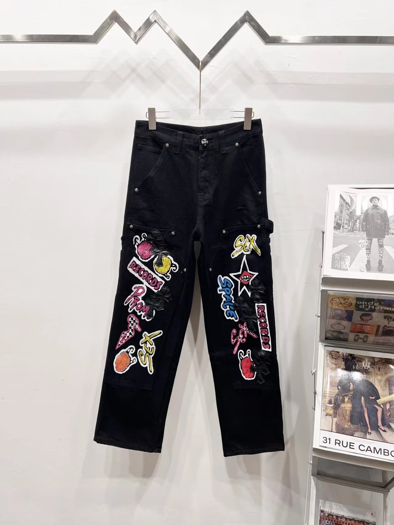 Chrome Hearts Cross-Embellished Black Jeans - 40