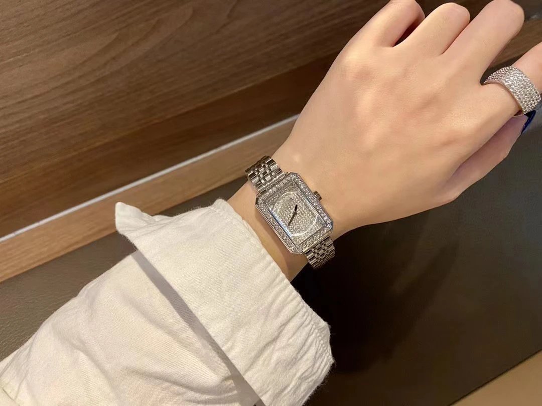 Design Rectangular Crystal-Embellished Stainless Steel Watch Accessories.watches - 2