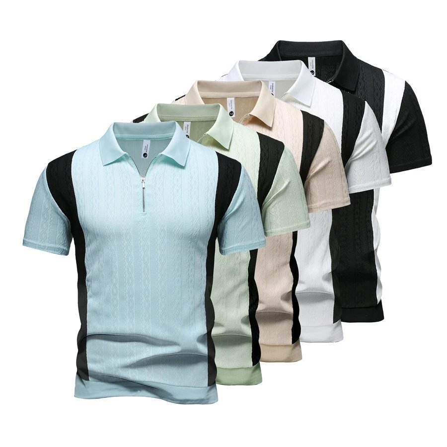 Design Zip-Front Textured Polo Mint Green with Black Panels Tops.polo - 6
