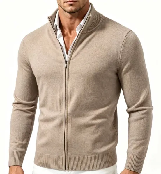 Design Zip-Up Knit Cardigan Gray Men's Sweater - 2