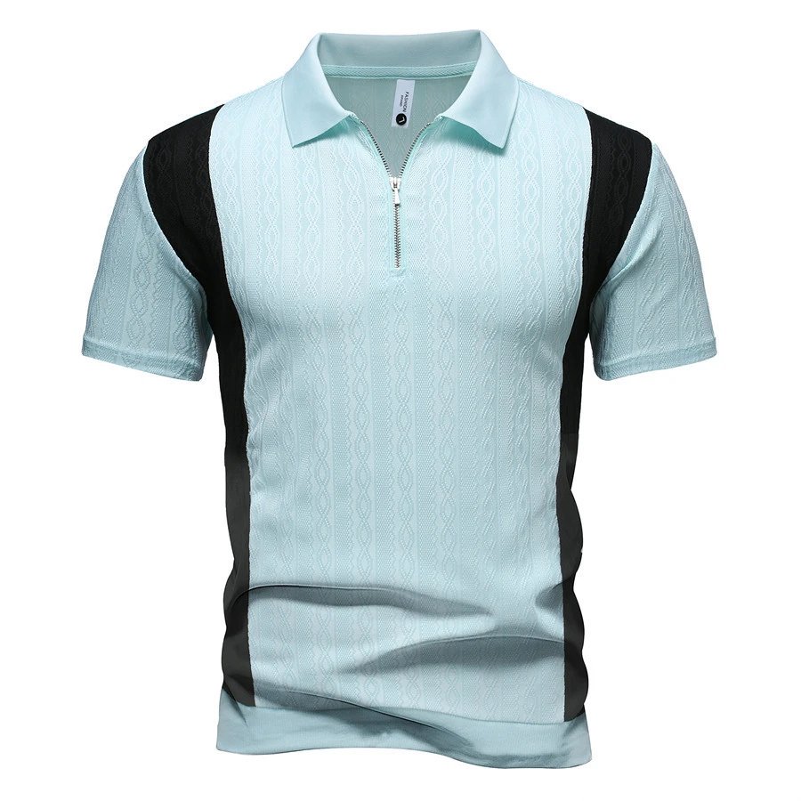 Design Zip-Front Textured Polo Mint Green with Black Panels Tops.polo - 15