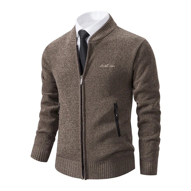 Design Zip-Up Knit Bomber Jacket Gray Outerwear Jacket - 15
