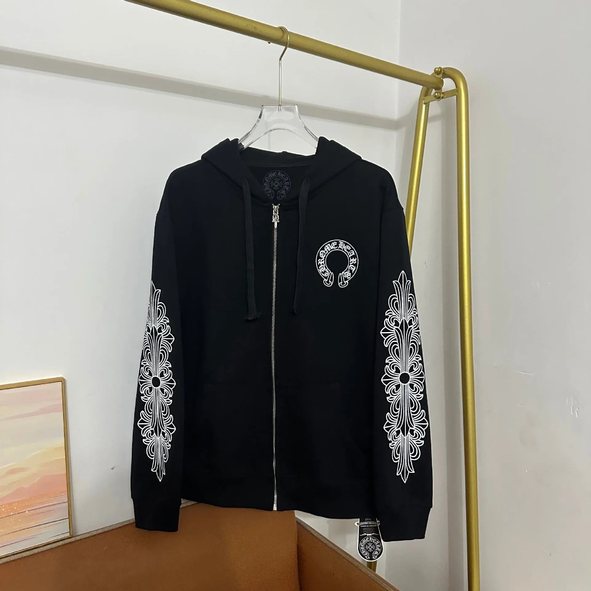 Chrome Hearts Horseshoe Print Zip-Up Hoodie White - 6