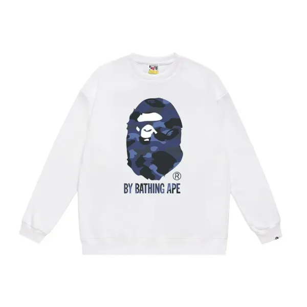 A Bathing Ape Camo Ape Head Logo Crewneck Sweatshirt White Hoodie - 1