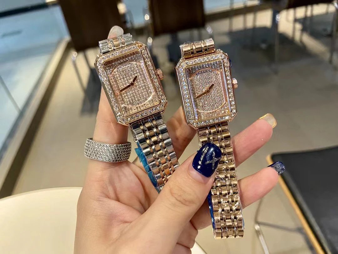Design Rectangular Crystal-Embellished Stainless Steel Watch Accessories.watches - 9