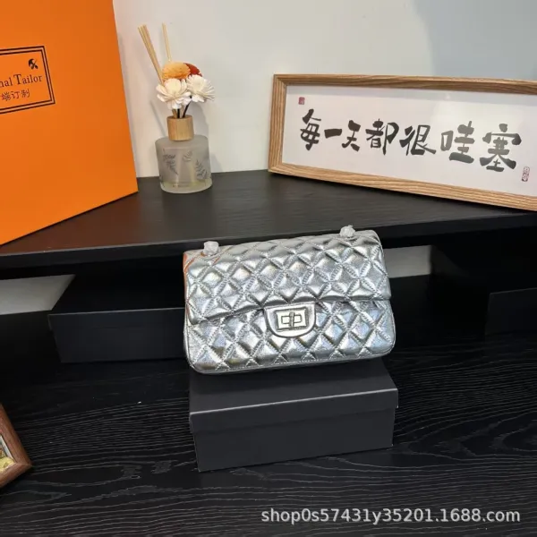 Design Quilted Mini Shoulder Bag Silver Metallic - 1