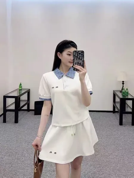 Miu Miu Collar-Contrast Polo Skirt Set White - 7