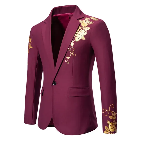 Design Embroidered Rose Blazer Burgundy Gold Outerwear.blazer - 13