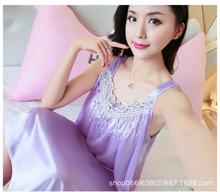Design Lace-Trimmed Light Blue Sleepwear Dress - 13
