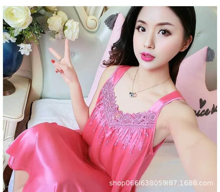 Design Lace-Trimmed Light Blue Sleepwear Dress - 17