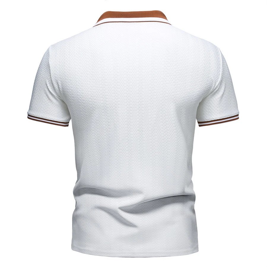 Design Textured Polo Gray Brown Collar Polo Tops Polo - 12