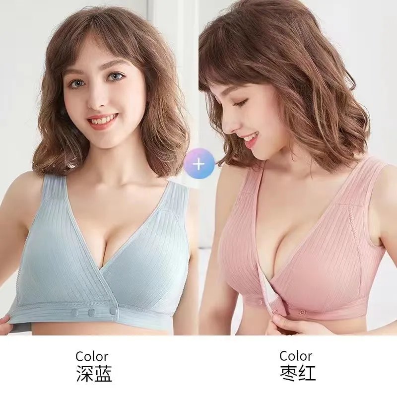 Design V-Neck Button-Front Bralette in Deep Blue and Cherry Red Underwear