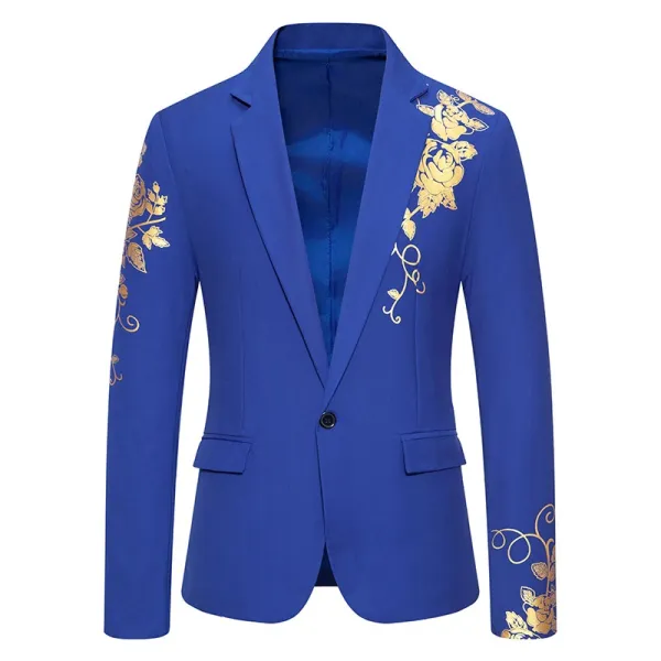 Design Floral Embroidered Royal Blue Blazer Outerwear.blazer - 1