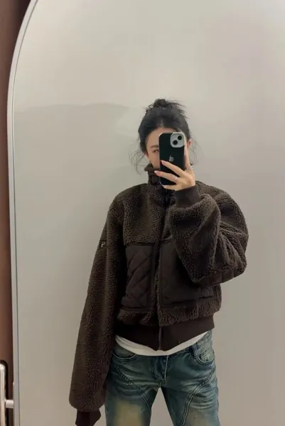 Design Sherpa Fleece Hybrid Quilted Jacket Brown Outerwear.jacket - 16